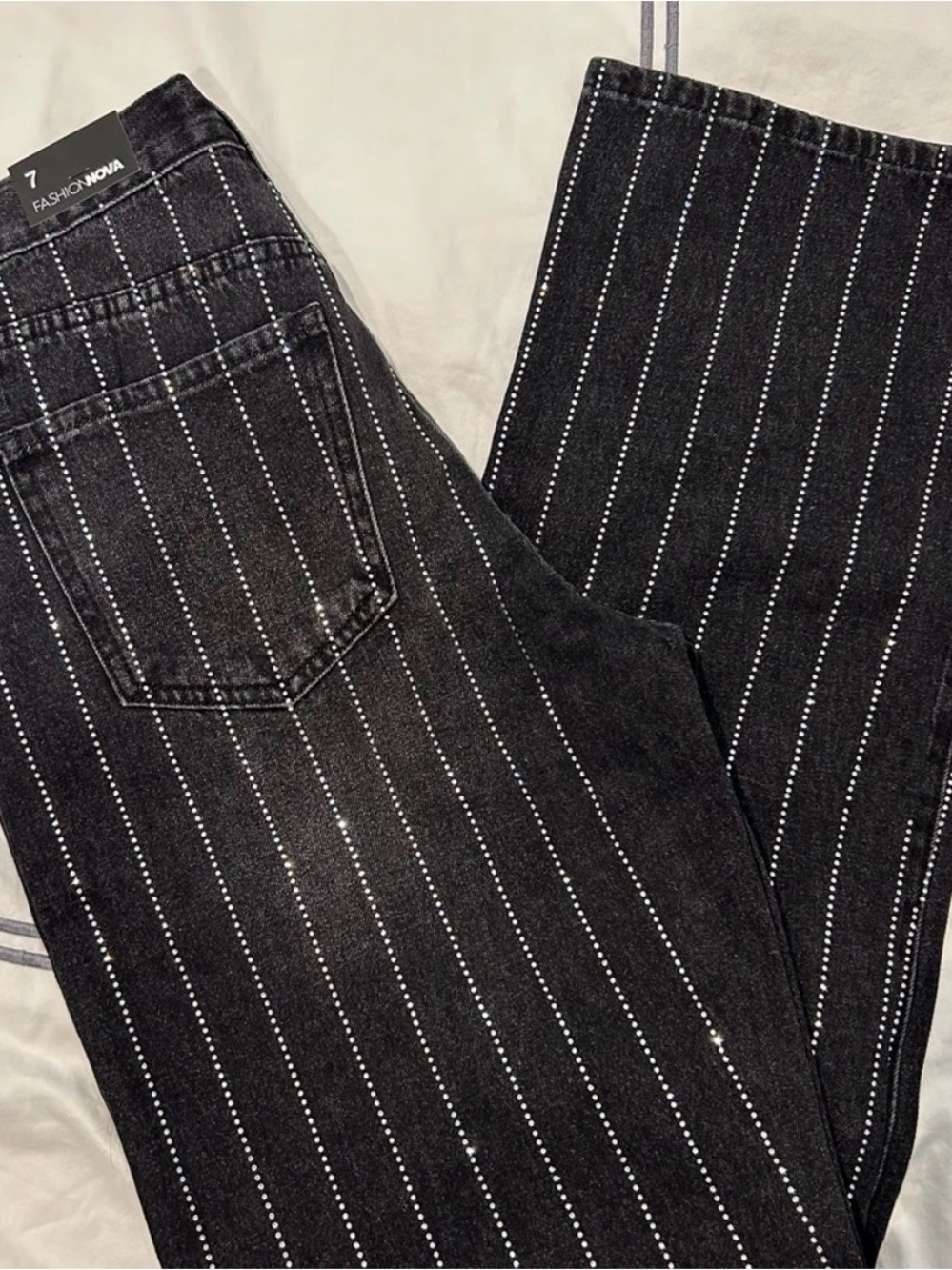 Brand new with tags Fashion Nova straight leg jeans with rhinestone pinstripe - Picture 5 of 6